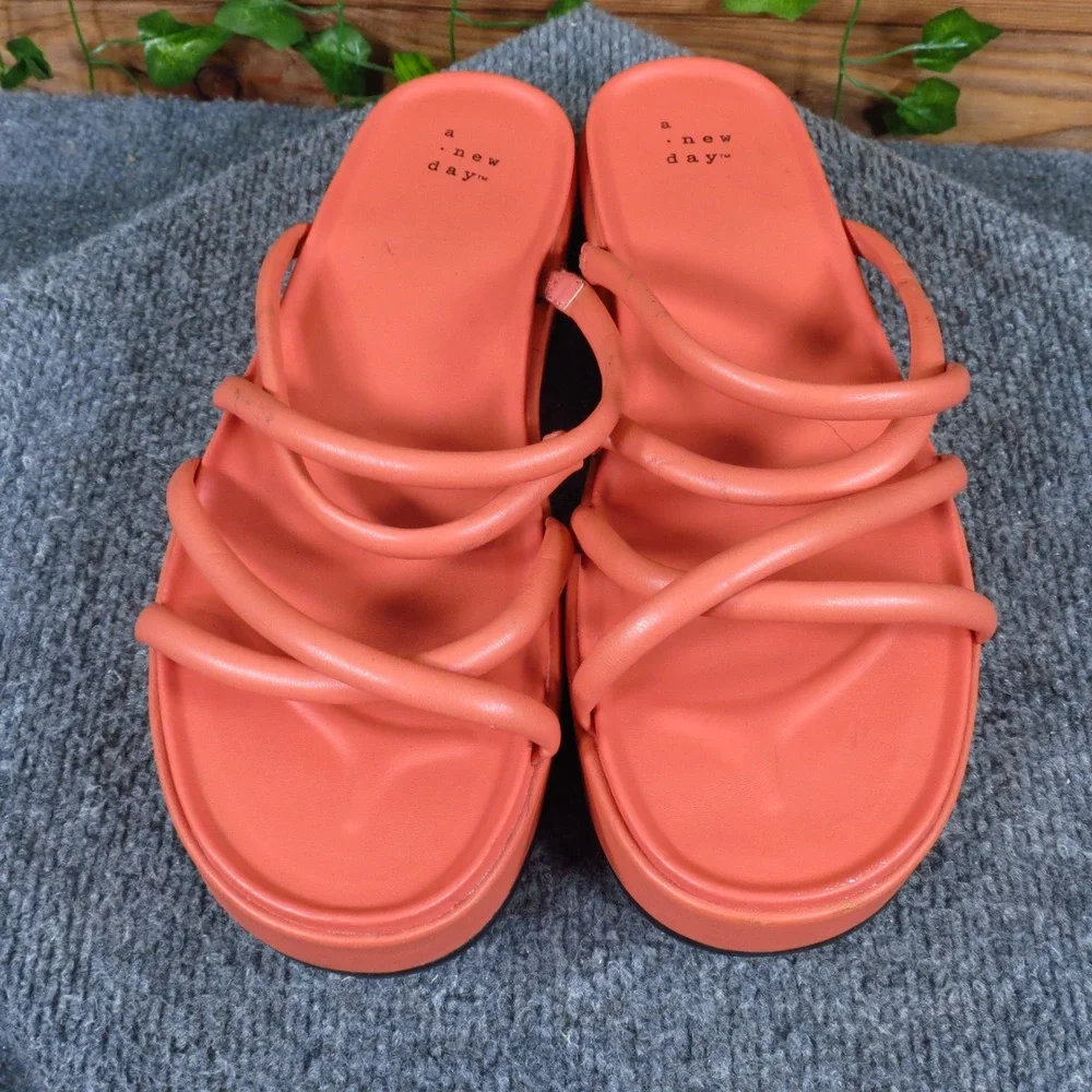 A New Day Dory Women Sandals Size 10 Platform Slide Summer Fashion Orange Coral